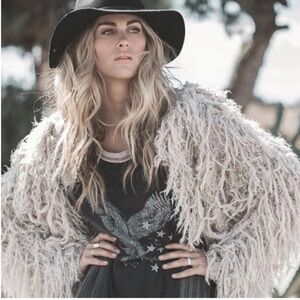 Free People Cream Faithfully  Shaggy Cardigan